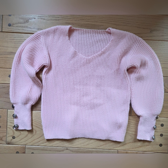 Sweaters - Pink V-Neck Sweater with Button Detail NWOT